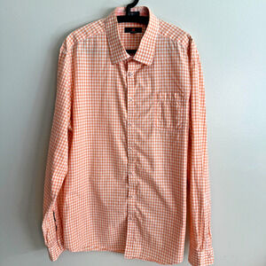 Egara Men’s Button Down Long Sleeve Slim Fit Orange Plaid Dress Shirt Size 2XLT